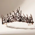 Elegant vintage gothic coral branch crown featuring sparkling rhinestones and multi-colored pearls - Coral Branch Style Crown (TS-J2835AG) / Antique Gold