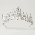 Vintage silver coral branch tiara with elegant white pearls and sparkling rhinestones - Coral Branch Style Crown (TS-J2835S) / Silver