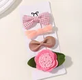 4er-Set niedliche Haarklammern für Kinder mit handgefertigten Schleifen- und Blumenmotiven. - Rosa Karo Und Filz Blume Kombi (4G)