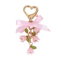 Delicate pink lily of the valley flower keychain with satin ribbon bow and heart clasp - Pink Lily of the Valley String 7.2cm