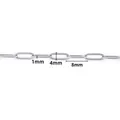 Technical diagram of stainless steel flat oval paperclip chain links with 1mm 4mm 8mm size - Steel-colored Welded Flat Oval Cross Chain 1x4x8mm