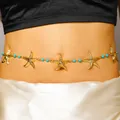 Chaîne de ventre étoile de mer dorée avec perles turquoise pour femme - Kc Gold 5548
