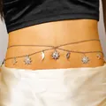 Chaîne de taille en métal argenté à double couche avec breloques soleil lune et étoile - Argent 4409