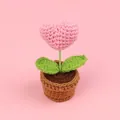 Handmade crochet pink heart potted plant for desk decoration and gift - Pink