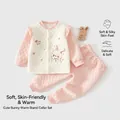 Pink quilted baby thermal set with cute rabbit pattern and stand-up collar - Pink / 73cm
