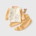 Warm quilted two-piece baby thermal clothing set with cute rabbit print in soft yellow - 73cm / Yellow