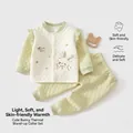 Premium three-layer quilted thermal baby underwear set in light green and cream - 73cm / Green