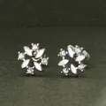 Elegant S925 silver flower stud earrings featuring marquise petals and cubic zirconia stones. - Style 2 / White Gold