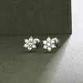 Elegant S925 silver flower stud earrings with sparkling crystals and screw back. - Style 3 / White Gold