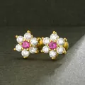 Elegant S925 silver flower stud earrings featuring pink and clear cubic zirconia - Style 1 / Gold