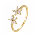 Elegant gold-plated S925 sterling silver ring with sparkling zirconia flower design - Adjustable Open / Five-Petal Flower Style (K2634) / Gold