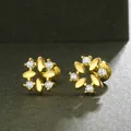 Elegant s925 silver flower stud earrings in gold finish with sparkling cubic zirconia - Style 2 / Gold