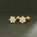 Elegant S925 silver flower stud earrings with sparkling CZ stones and screw ball back - Style 3 / Gold