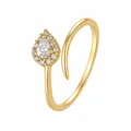 Elegant S925 silver adjustable ring in gold with pear-shaped zirconia halo setting - Adjustable Open / Pear Waterdrop Style (K2669) / Gold