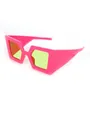 Modische übergroße polygonale Sonnenbrille in Pink mit limettengrünen Gläsern für Damen - Rosa Rahmen Grüne Linse