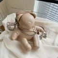 Kleine beige Teddybär-Handytasche aus PU-Leder mit schicker Metallketten-Schultergurt - Khaki