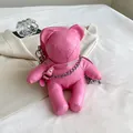 Rosa Umhängetasche in Teddybär-Form mit silberner Kette und Kunstleder - Rosa