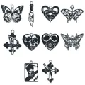 Colección de 10 dijes góticos de esmalte con calavera mariposa y motivos de corazón - Colores Surtidos (SN952)