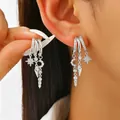 Silver multi-layer hoop earrings featuring moon star charms and sparkling rhinestones - Style 5 (S385)