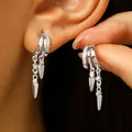 Silver multi-layer chain tassel hoop earrings with sparkling crystal spike charms - Style D08
