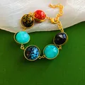 Detailed shot of a colorful dopamine-style acrylic bead bracelet with gold chain. - 85# Marble Texture Resin Bead Style / Gold-Multicolor