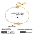 Detail of gold lucky bracelet with dimensions, weight, and stainless steel specs. - Lucky Letter Style (JDB0206051)