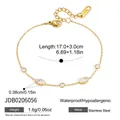 Detail view of 18K gold-plated stainless steel bracelet with zircon charms and dimensions. - Marquise Rhinestone Style (JDB0206056)