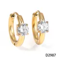 Boucles d'oreilles créoles dorées en acier inoxydable avec zircons ronds, SKU D2987 - Rond (D2987) / Or