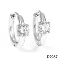 Boucles d'oreilles créoles en acier inoxydable avec zircon rond étincelant - Rond (D2987) / Argent