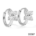 Élégantes boucles d'oreilles créoles fleurs en acier inoxydable argenté avec zircone - Fleur Blanche à 4 Pétales (D3587) / Argent