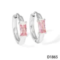 Élégantes créoles en acier inoxydable ornées d'un zircon rose rectangulaire brillant - Rectangle Rose (D1865) / Argent