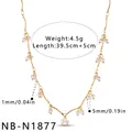 Detailed view of stainless steel pearl necklace with weight and length measurements. - Necklace (NB-N1877) / 18K Gold