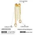 Gold stainless steel tassel ear cuff with teardrop crystal charms for non-pierced ears - Gold Tassel Ear Cuff (JDE0305328) / Gold