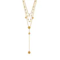 Elegant multi-layer gold Y-necklace with flower and zircon charms, stainless steel - Gold