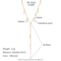 Detailansicht der 18k vergoldeten Edelstahl Y-Halskette mit Perlenverzierung - Einfacher Perlenquasten-Stil (N3055) / Gold