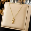 Close-up of gold-plated dog pendant necklace with sparkling crystal collar detail - 3D Puppy & Cat Outline Rhinestone Style (N4506)