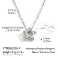 Dettaglio della collana a stella in acciaio inossidabile con misure in cm e pollici - Stile Argento (YYN026036-P)