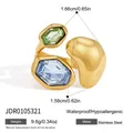 Wasserfester goldener Edelstahlring mit blauen und grünen hexagonalen Glassteinen - Unregelmäßiger Blaugrüner Geometrischer Glasstil (JDR0105321) / 9.60 g