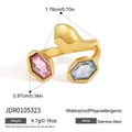 Goldener Edelstahlring mit rosa und blauen sechseckigen Glassteinen - Rosablau Geometrischer Glasstil (JDR0105323) / 4.70g
