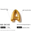 Detail view of gold stainless steel letter A charm with size and weight specs - 3D Letter A Charm (NB-DK185)