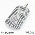 Men's minimalist textured diagonal stripe titanium steel dog tag pendant necklace charm - 43x24mm / Silver (KP118342-KJX)