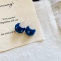 Elegantes pendientes de aro de esmalte azul con lunares y pines de plata para mujer - Estilo de Gota de Agua de lunares (17#) / Azul oscuro con puntos azul claro