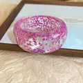 Elegante bracciale rigido tondo in resina trasparente con scintillanti cristalli rosa - Stile Visivo Cielo Stellato / Viola fantasia