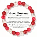Detail of 8mm red agate and carnelian healing crystal bracelet with clear quartz - Good Fortune / 8mm Bead Diameter