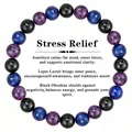 Healing beaded bracelet with amethyst, lapis lazuli, and obsidian for stress relief - Stress Relief / 8mm Bead Diameter