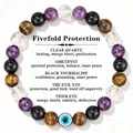 Detailed view of 8mm healing bracelet featuring amethyst and tiger eye with protection beads - Fivefold Protection / 8mm Bead Diameter