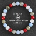 Detailed view of 8mm beaded bracelet featuring colorful natural stones for health benefits - 8mm / Health-6 (Red White Blue Stone & Labradorite)