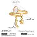 Vergulde roestvrijstalen veerring met fonkelend marquise kristal, maan- en sterhangers - Ster Maan Marquise Zirconia Stijl (JDR0305304) / Goud