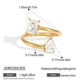 Verstelbare gouden roestvrijstalen ring met rechthoekige en peervormige zirkonia stenen - Rechthoek en Peer Zirconia Stijl (JDR0305305) / Goud