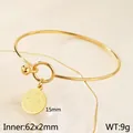 Gold stainless steel bangle bracelet with Saint Benedict medal charm, 62mm inner diameter - Saint Benedict Medal (KB61126-Z) / Gold